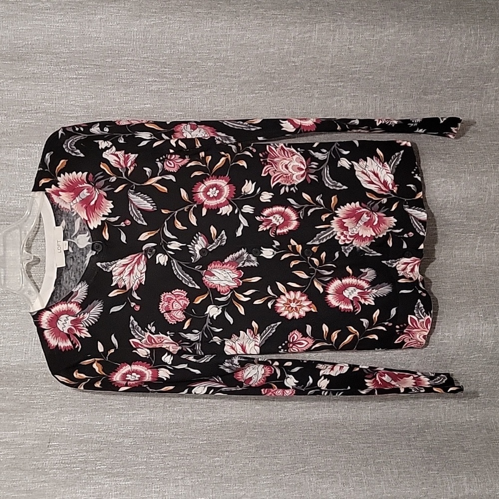 LOFT Black Cardigan w/ Flowers